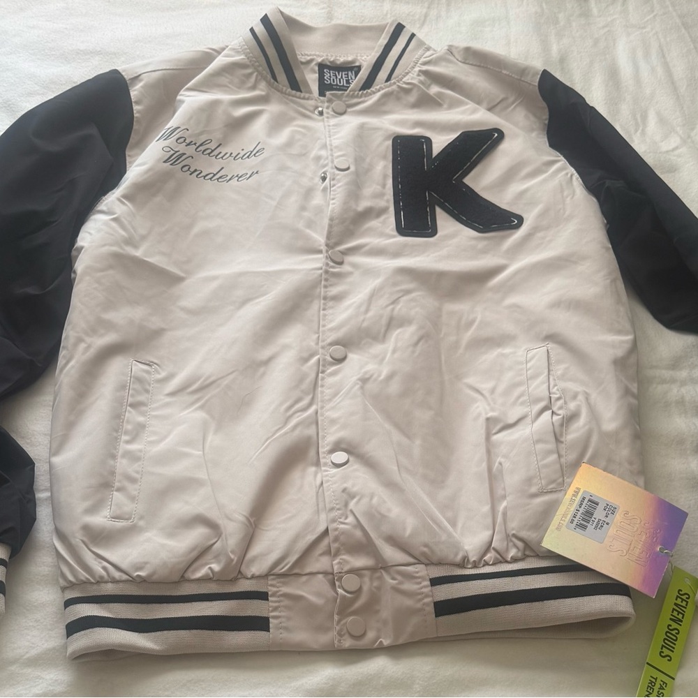 Stylish Beige and Black varsity Jacket